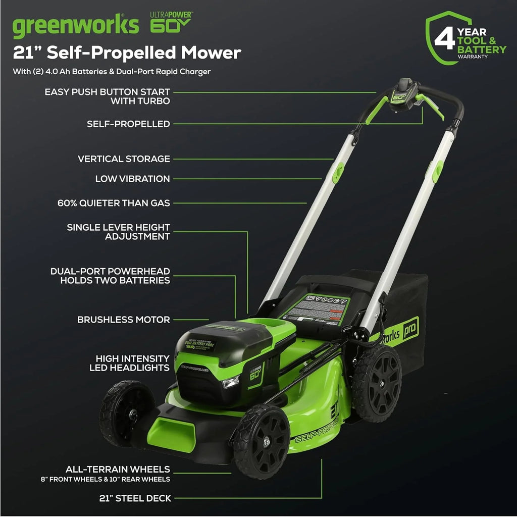 60V 21�� Cordless (Self-Propelled) Lawn Mower , 2 x 4.0Ah Batteries and Dual Port Rapid Charger