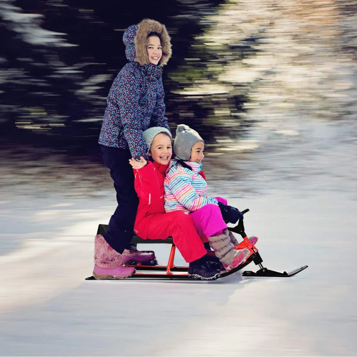 Snow Racer Sled, Ski Sled Slider Board with Twin Brakes