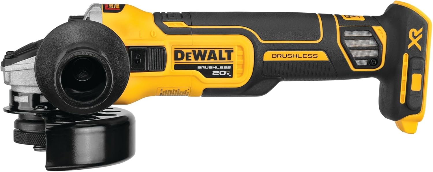 20V MAX* XR Angle Grinder, equipped with spring braking device and sliding switch, 4-1/2 inches, just the tool